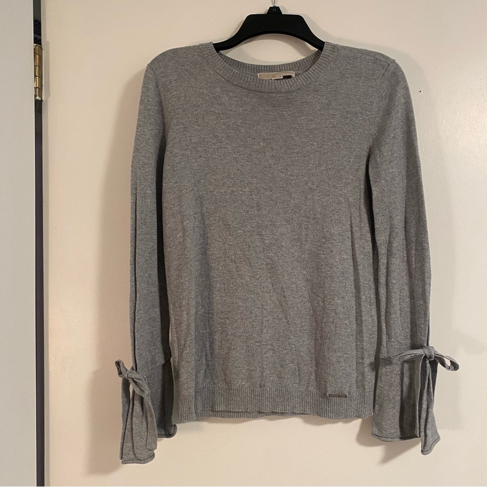 Michael Kors Gray Skit Long Bell Tie Sleeve Top Lightweight Sweater Womens S Bow